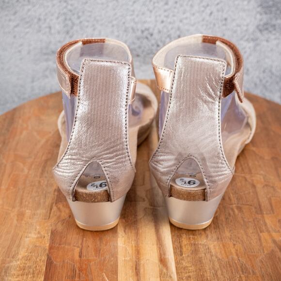 Naot Pixie Sandals Womens 40 Grey Leather Metallic Rose Gold Pink Wedge Shoes - Picture 5 of 7